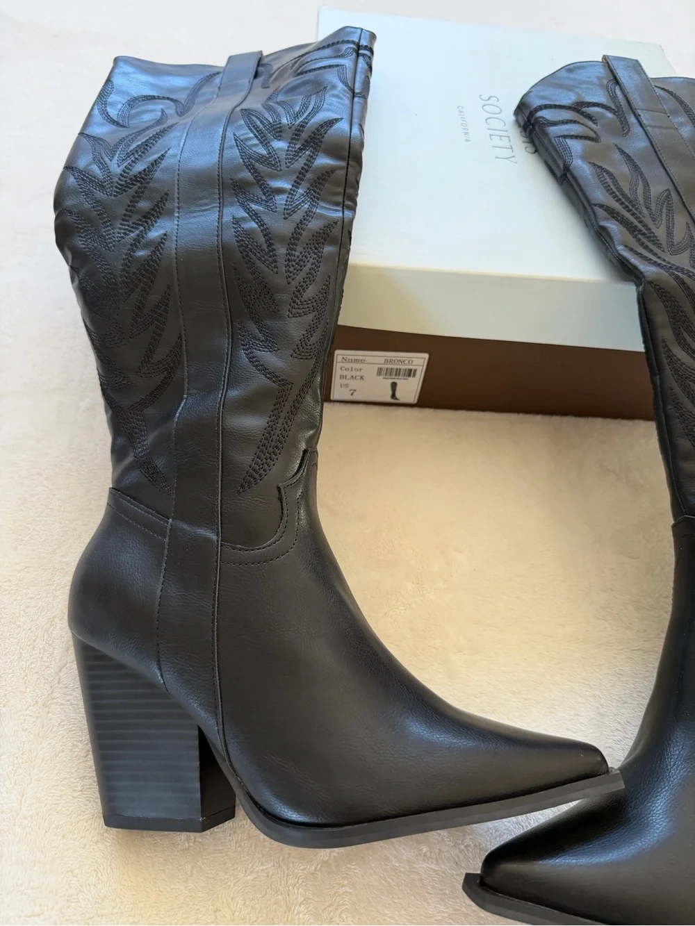 Oasis Society Black Over-the-Knee Western Embroidered Pointed Boots